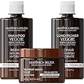 AMAZONICA BELEZA Vegan Veggie Refiner Kit, Nourishes, Moisturizes and Repairs, Sulfate, Parabens and Cruelty Free, Shampoo, Conditioner and Mask with Natural Ingredients for all Hair Types, 10 Oz