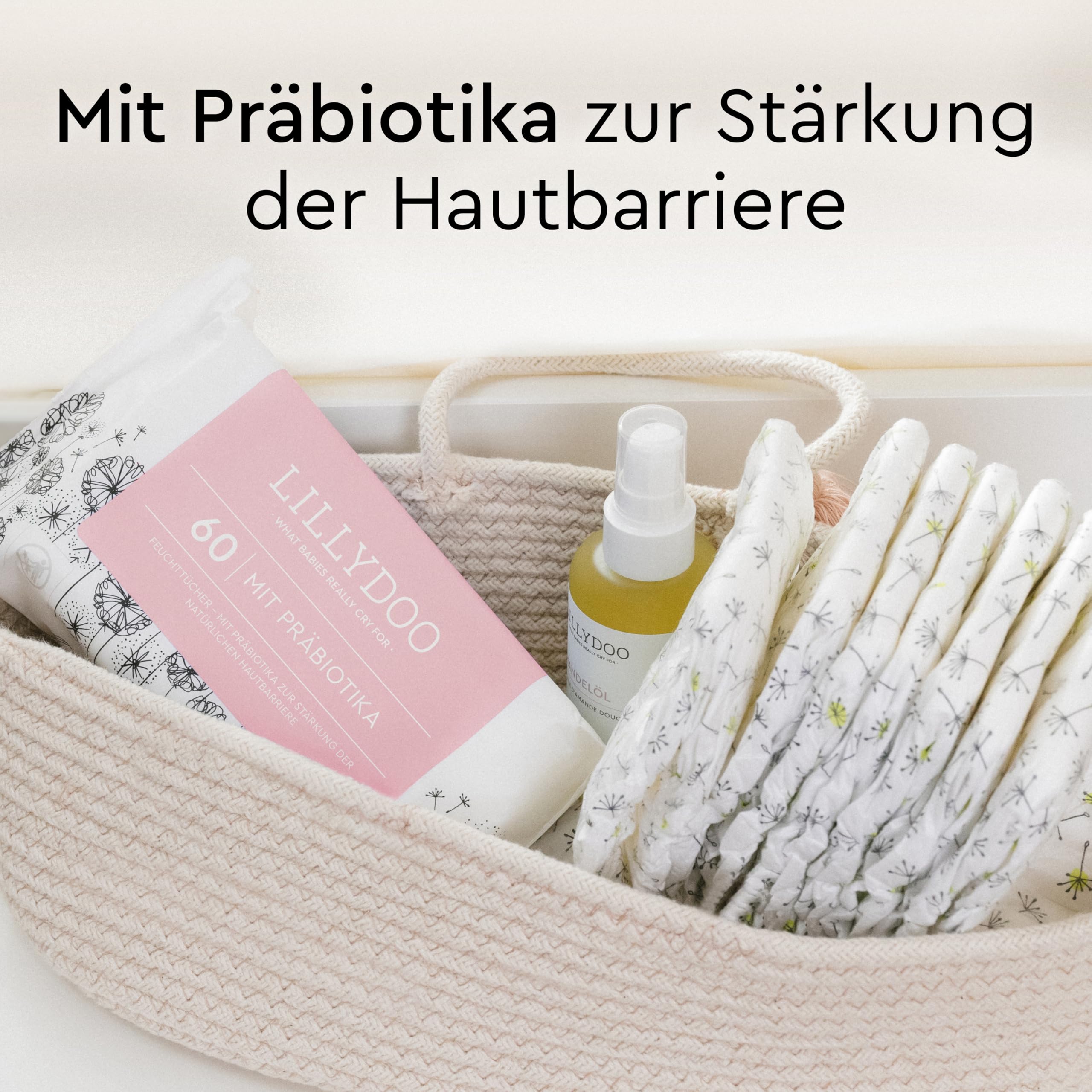 LILLYDOO Feuchttücher mit Präbiotika, 600 Stück (10 x 60), zur Stärkung der natürlichen Hautbarriere, 100% plastikfreies Tuch - sanft & ohne Parfüme, Dermatologisch getestet 3
