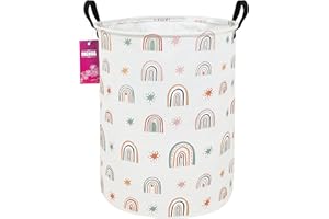 INGHUA Laundry Hamper Large Canvas Fabric Lightweight Storage Basket/Toy Organizer/Dirty Clothes Collapsible Waterproof for College Dorms, Boys and Girls Bedroom,Bathroom(Star Rainbow)