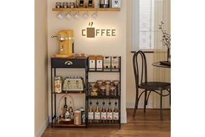 Jakyitvi Rustic Farmhouse Coffee Table 3-Tier with Storage Drawer, Wood Coffee Bar Cabinet for Living Room & Small Spaces, Coffee Station Table for Accessories (Brown)