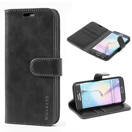 Mulbess Ledertasche im Ständer Book Case / Kartenfach für Samsung Galaxy S6 Edge Tasche Hülle Leder Etui,Schwarz