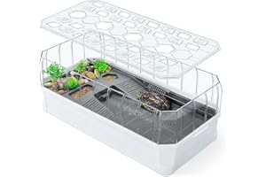 BINANO Turtle Habitat Spacious Turtle Tank Kit with Rain Shower Filter SPA & Easy Drain - Perfect for Baby Turtles, Red Eared Sliders Tortoises White, 18.2×9.2×8 Inch