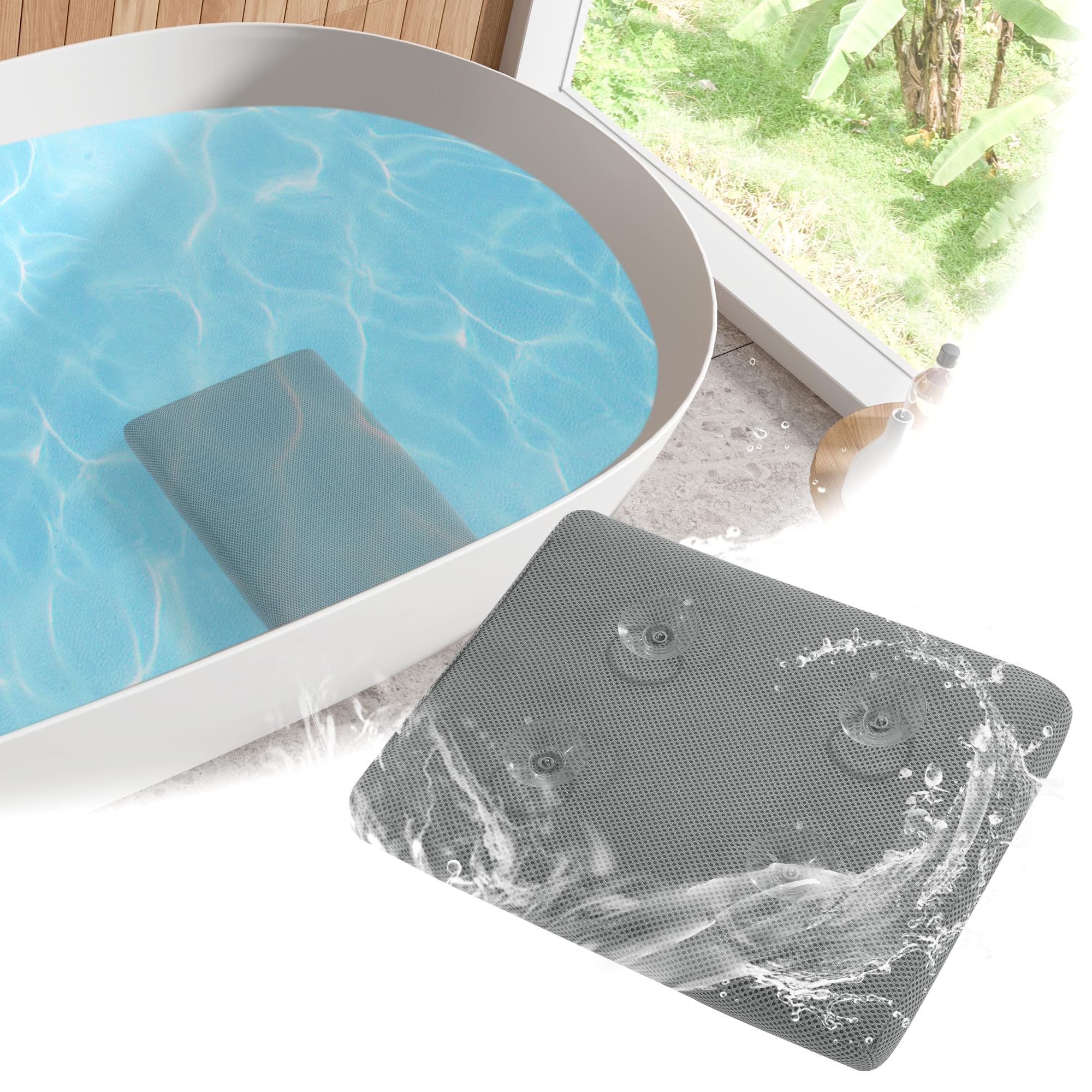 Photo 1 of MABOZOO Bath Cushion for Tub with Powerful 4 Non-Slip Suction Cups,Quick Dry Mesh Bathtub Mat,Spa Pillow Bath Accessories for Adults Indoor Outdoor (Gray)