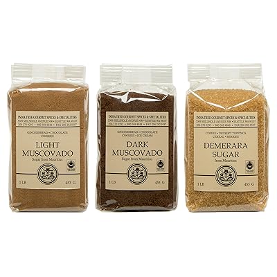 Mauritius Brown Sugar Bundle - Demerara, Dark Muscovado and Light Muscovado - 1 Pound Bags (3 items)