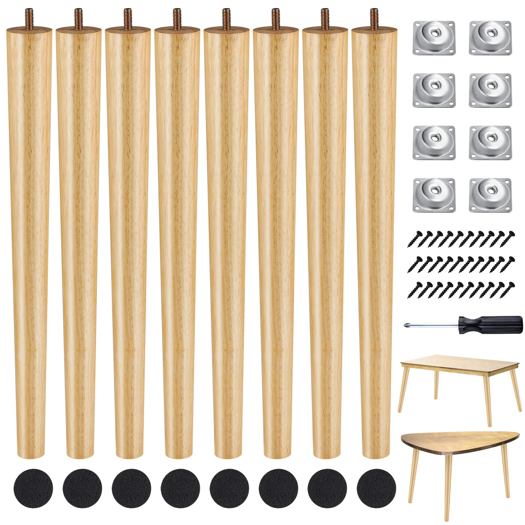 Photo 1 of TURSTIN 8 Pieces 16 Inches Table Legs Wood Furniture Legs Tapered Round Replacement Desk Chair Legs Mid Century Furniture Legs for Coffee Table Dresser Night Stand (Wood)