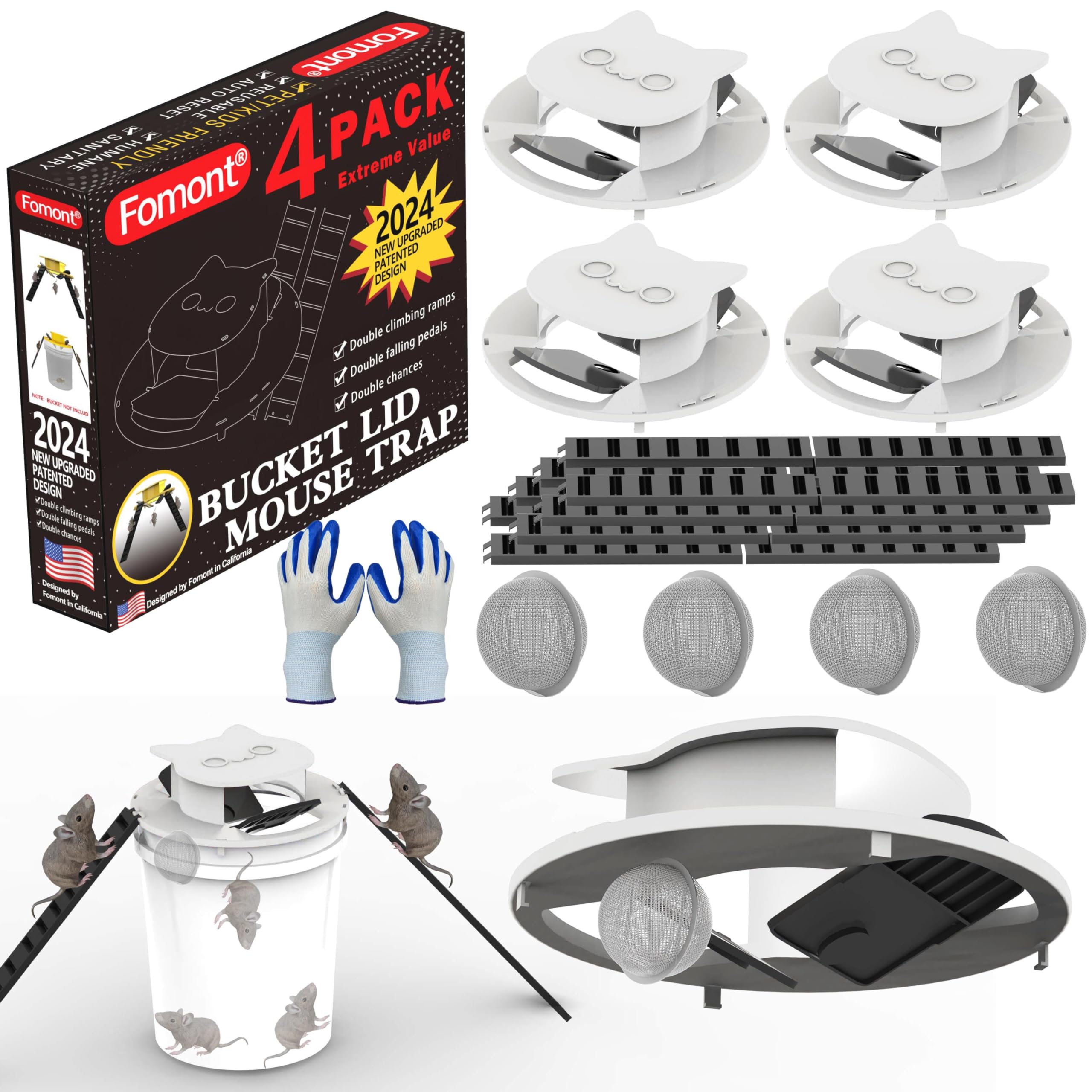 Photo 1 of Fomont 2024 New Upgraded Bucket Lid Mouse Trap-Metal Bait Cage-Auto Reset-5 Gallon Bucket Fit-Humane-Indoor Outdoor-Rat Trap