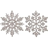 Sea Team Plastic Christmas Glitter Snowflake Ornaments Christmas Tree Decorations, 4-inch, Set of 36, Champagne