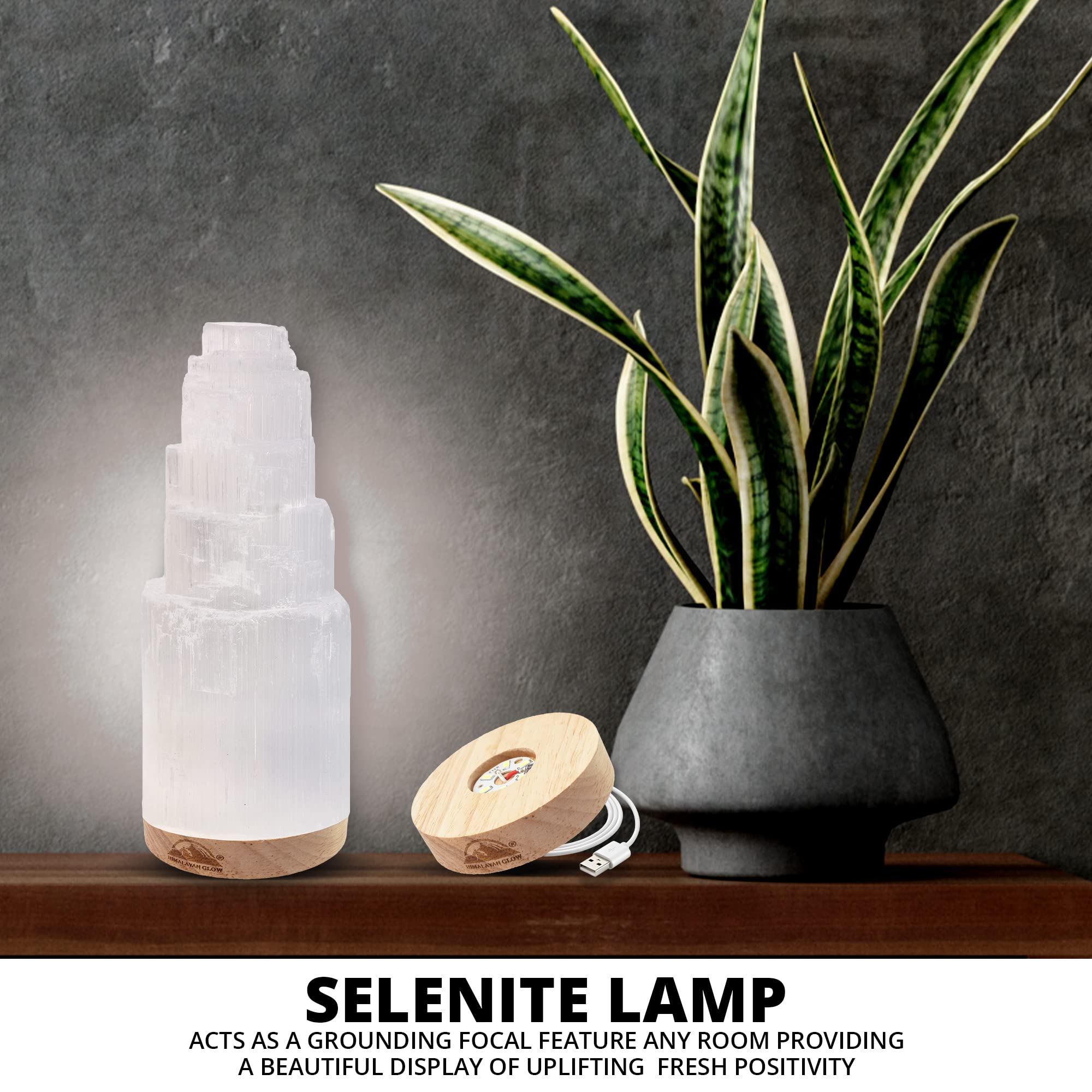 Himalayan Glow Selenite Crystal Lamp 20 cm, Hand Curved Moroccan Charging Station, Crystals and Healing Stones, Electric Cord with Dimmer Switch For Home Decor & Spiritual Protection 4-7 Lbs