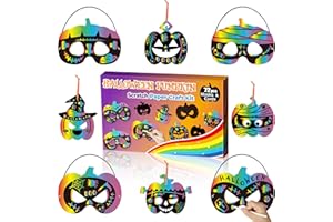 BeYumi 72Pcs Halloween Pumpkin Scratch Paper Art Gift Set for Kids DIY Magic Scratch Paper Art Craft Mask Cards Hanging Ornaments School Classroom Activity Art Project Halloween Party Favors