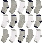GENTABY Toddlers Kids Crew Socks 15 Pairs Boys Girls Socks Casual Athletic Dress Socks for Kids 1-14 Years