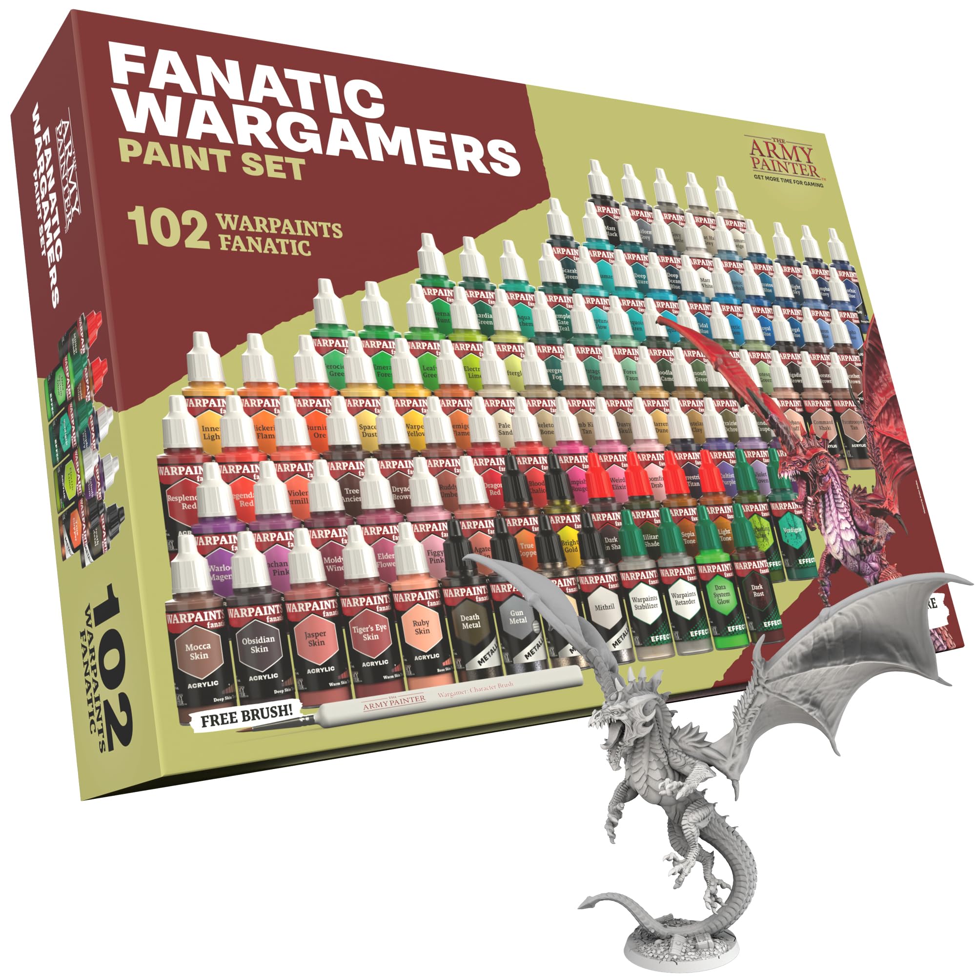 The Army Painter, Warpaints Fanatic Wargamers Paint Set, 102 x 18 ml Acrylic Paints, incl. Metallics, Washes, Effects, 1 brush & 1 Miniature - Miniature paint set for D&D & Warhammer Miniatures