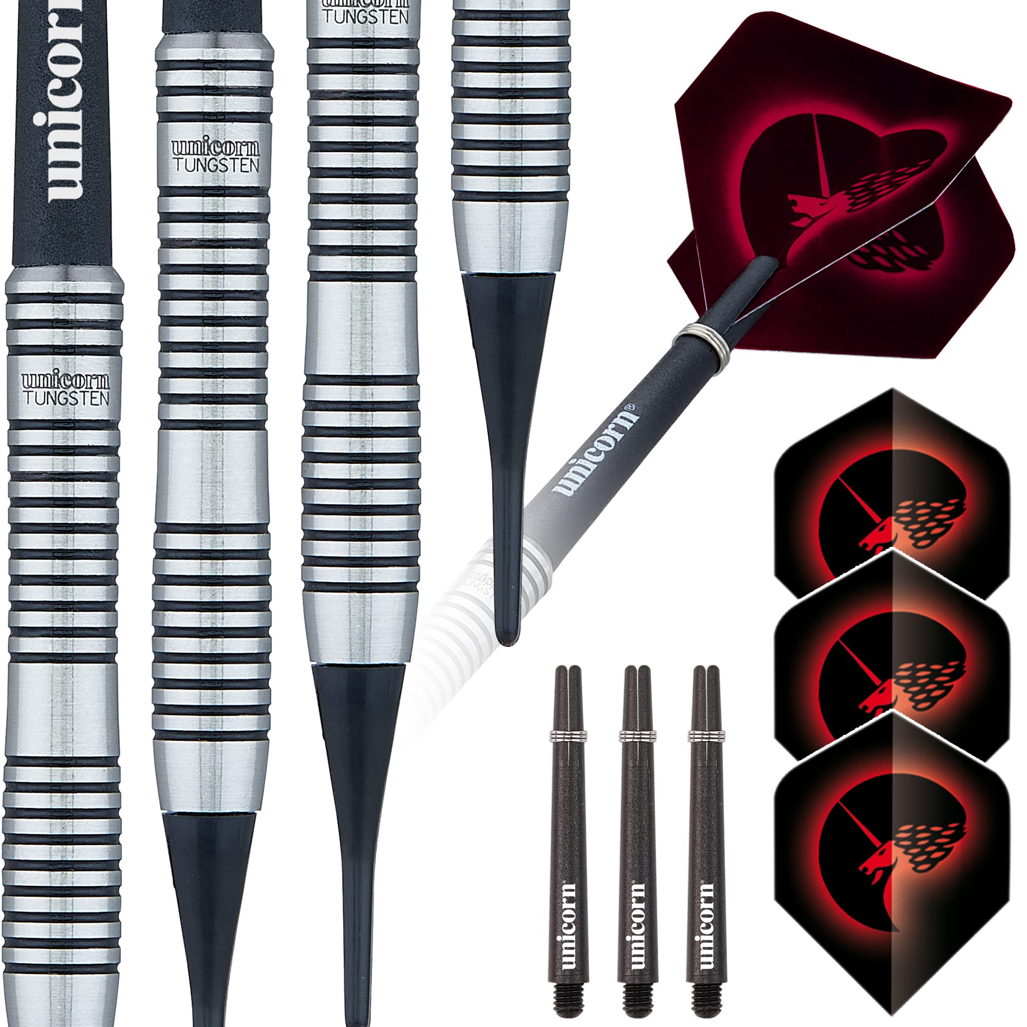 Unicorn Soft Tip Darts Set | Core Plus Tungsten Barrels| Style 1 | 18 g