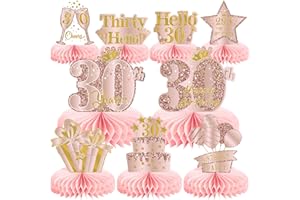 MOORAY 9Pcs 30th Birthday Decorations Pink Rose Gold Honeycomb Centerpieces for Women,Happy 30th Birthday Table Centerpieces Party Supplies,Thirty Year Old Birthday Table Toppers Decor