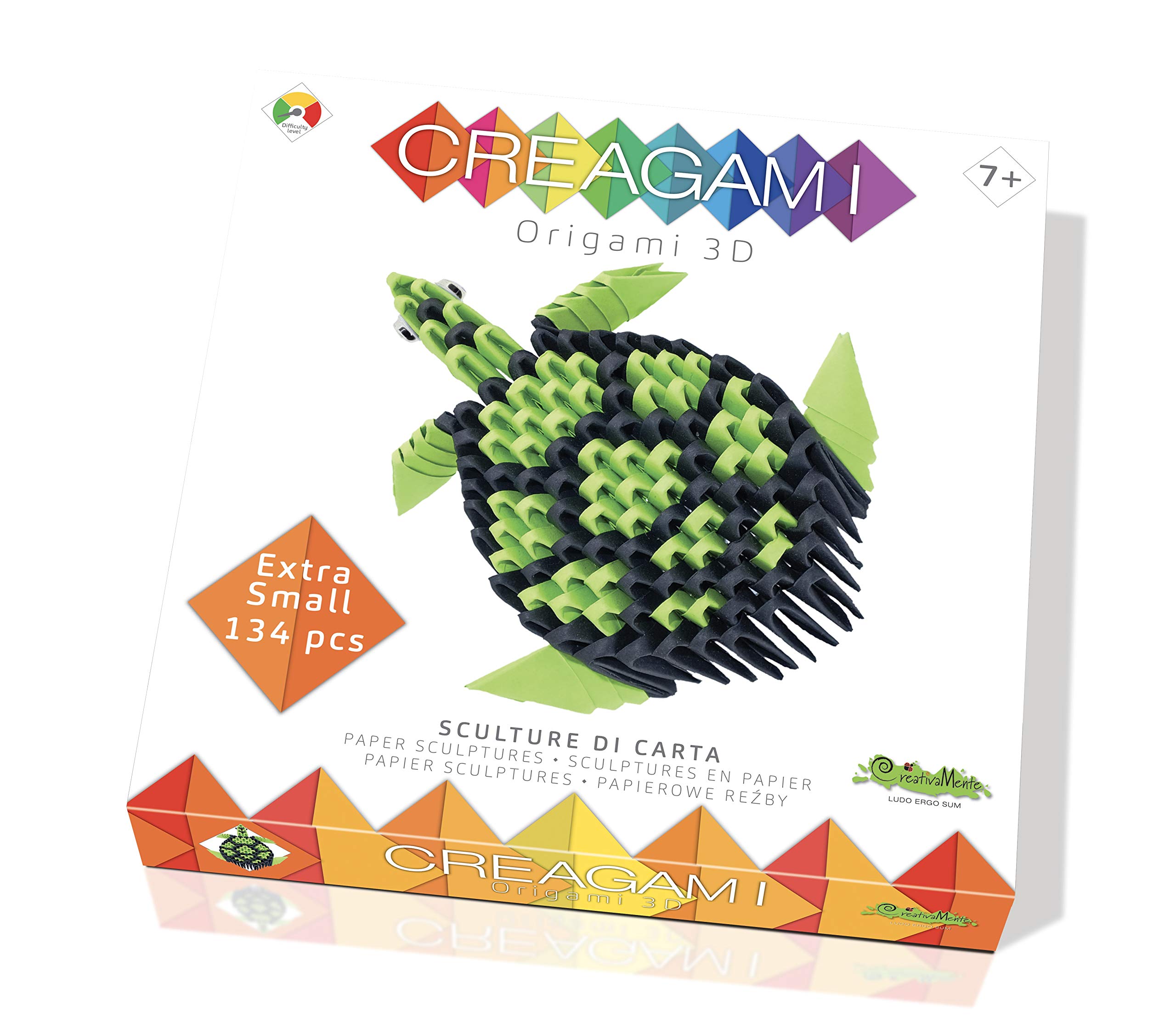 CreativaMente Creagami 3178752 Origami 3D Paper Sculpture Turtle Craft Set for Adults and Children from 7 Years, 134 Pieces