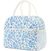 Cute Lunch Box for Women,Insulated Lunch Bag,Reusable Quilted Lunch Tote Bag,Aesthetic Cooler Bag for Adults Work Picnic Travel(Blue)