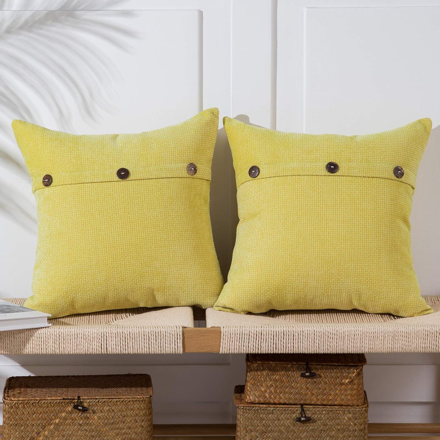 Anickal Yellow Pillow Covers 20x20 Inch with Triple Buttons