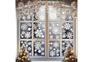 PARTYGARDEN White Snowflakes Window Clings - 8 Sheets 152 Pcs Christmas Snowflake Window Clings Decal Stickers Decor for Glass Windows Classroom Home Office for Winter Wonderland Frozen Theme Party