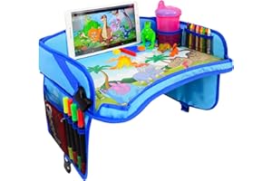 ecoZen Lifestyle Kids Travel Tray for Car - Toddler Lap Desk Organizer for Airplane, Pink Car Seat Tray for Kids Travel, Kids Roadtrip Essentials, Carseat Table Tray for Kids Road Trip Activities