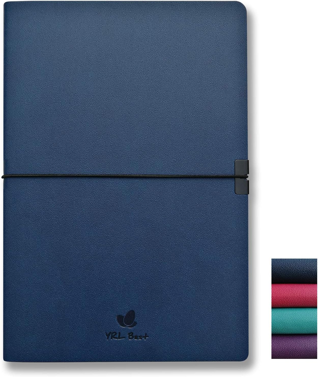 Bullet Notebook Journal, Dotted/Dot Grid, A5 Size, 5.8x8.3", Fine PU Leather, Premium Thick Paper, Sewn Bound, Inner Pocket, Elastic Wrap, Ribbon Bookmark, Lays Flat, Navy Blue