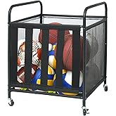 RANXFLOAT Outdoor Toy Storage Ball Storage Rack, Sports Ball Storage Cart with Wheels and Handles, Metal Sport Equipment Organizer Rack with Elastic Straps for Garage, Gym or Playground, Black