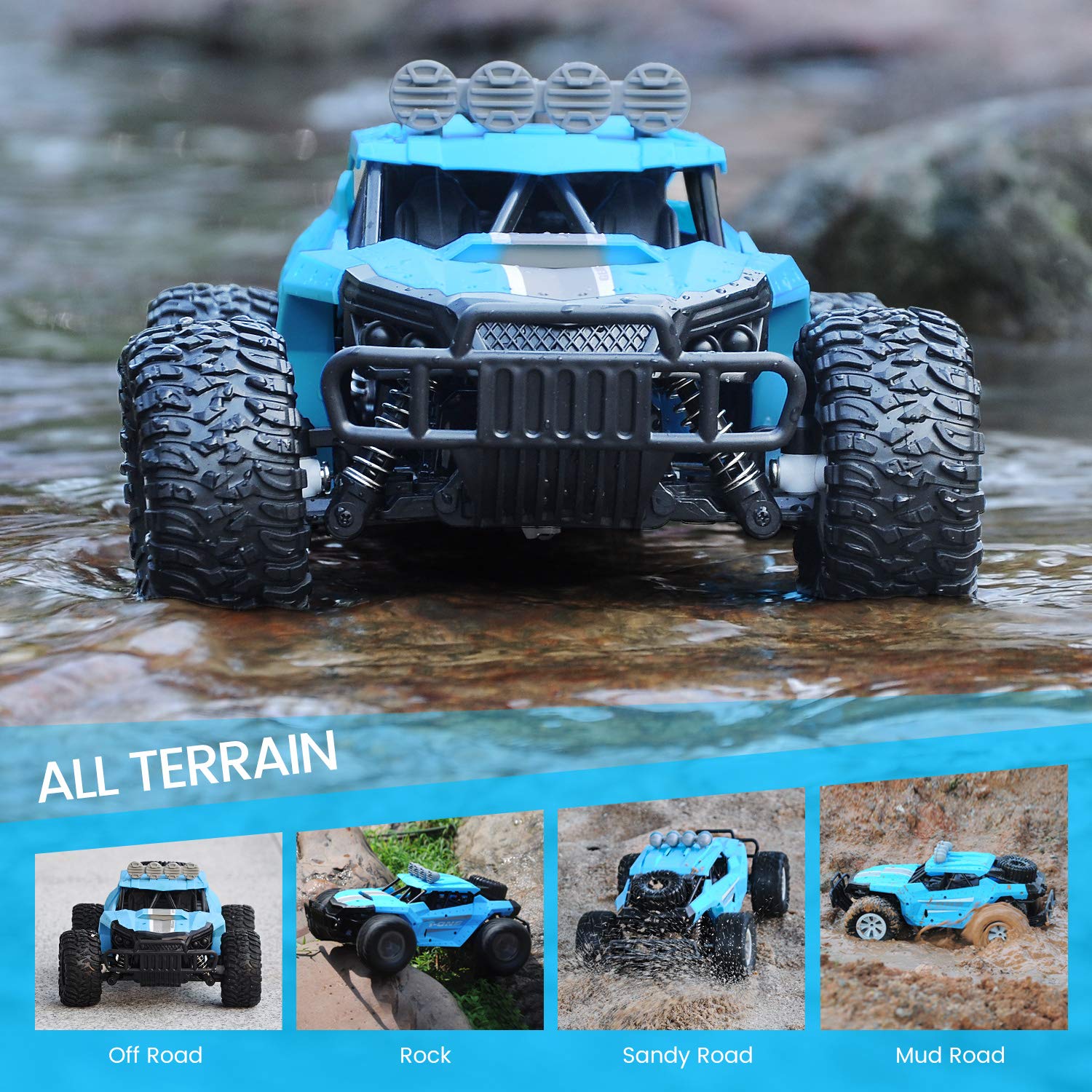 Tomzon Remote Control Car, 1/16 Scale High Speed Car, 2.4GHz Off Road Trucks with Shock Absorbers Anti-Slip Tires, 30 Minutes of Battery Life, RC Toy for Kids & Adults RTR