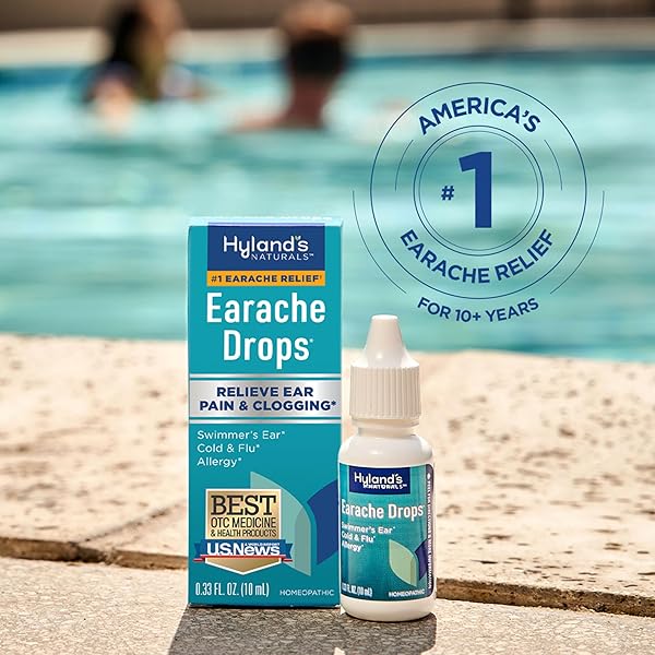 HYLAND’S EARACHE DROPS, NATURAL RELIEF OF SWIMMER’S EAR, COLD AND FLU, ALLERGY SYMPTOMS, AGES 4 AND UP, DAY AND NIGHT, 0.33 FL OZ