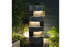 BUMILGAR 40.5''H Garden Water Fountain Outdoor,4 Tiered Floor Standing Waterfall Outdoor Fountains with LED Lights for Garden, Patio, Backyard, Deck, Porch and Home Art Decor