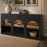 63" Arched Console Table with RGB Lights &amp; Charging Station | Farmhouse Entryway Table with 3 Drawers， 3-Tier Storage, Entry Table for Entrance, Hallway, Foyer, Living Room