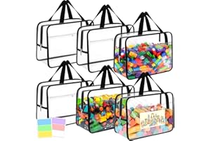 DEJIOVEY 6 Pack Toy Storage Bags, Toy Organizer Bags with Zipper Front Pocket and Labels, Kid Toy Storage Organizer for Board Games, Building Blocks and Puzzles