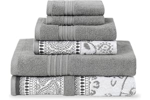 Modern Threads 6 Piece Set, 2 Bath Towels, 2 Hand Towels, 2 Washcloths Yarn Dyed Jacquard/Solid Towel Set Ophelia Stone