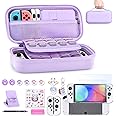 Switch OLED Case- innoAura 19 in 1 Switch Bundle with Switch Case, Switch Game Case, Switch OLED Screen Protector, Switch Stand, Switch Thumb Grips (Purple)