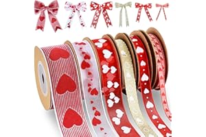 CTOHN 6 Rolls Red Love Heart Ribbon for Valentine's Day, Red Pink Hearts Grosgrain Organza Ribbons for Valentines Gift Wrapping DIY Crafts, 33 Yards