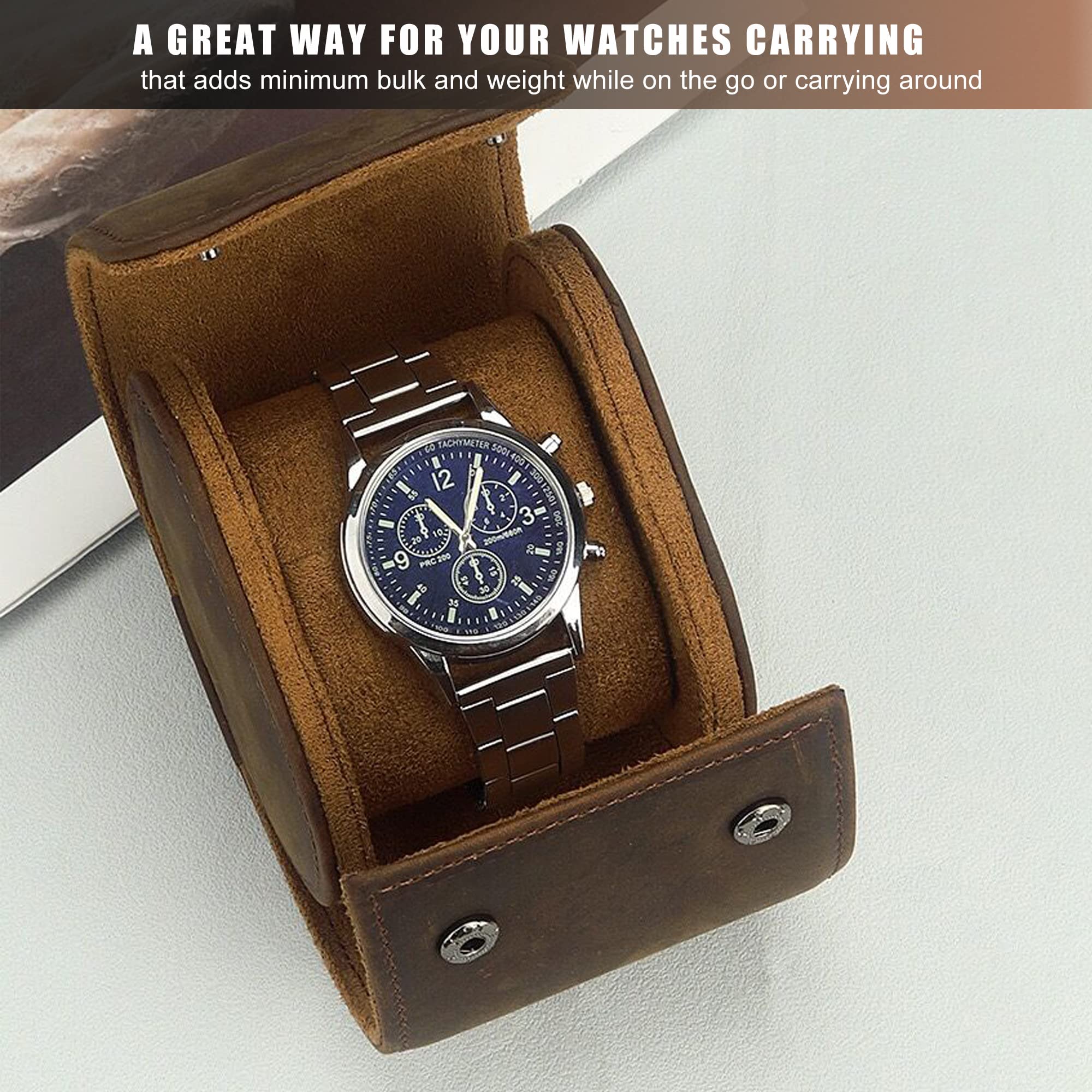 LONGJET CRAFTING THE CORE LJ Longjet Watch Roll Travel Case for Men Portable Watches Organizer Box with Removable Velvet Pillow Holder (1 Slot Coffee/Genuine Leather)