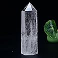 WUYOUSHI Large Clear Quartz Healing Crystal Tower / 4.72-5.11" Natural Crystal Wand / 6 Faceted Chakra Single Point Crystal Reiki Therapy Meditation Home Decor Gift