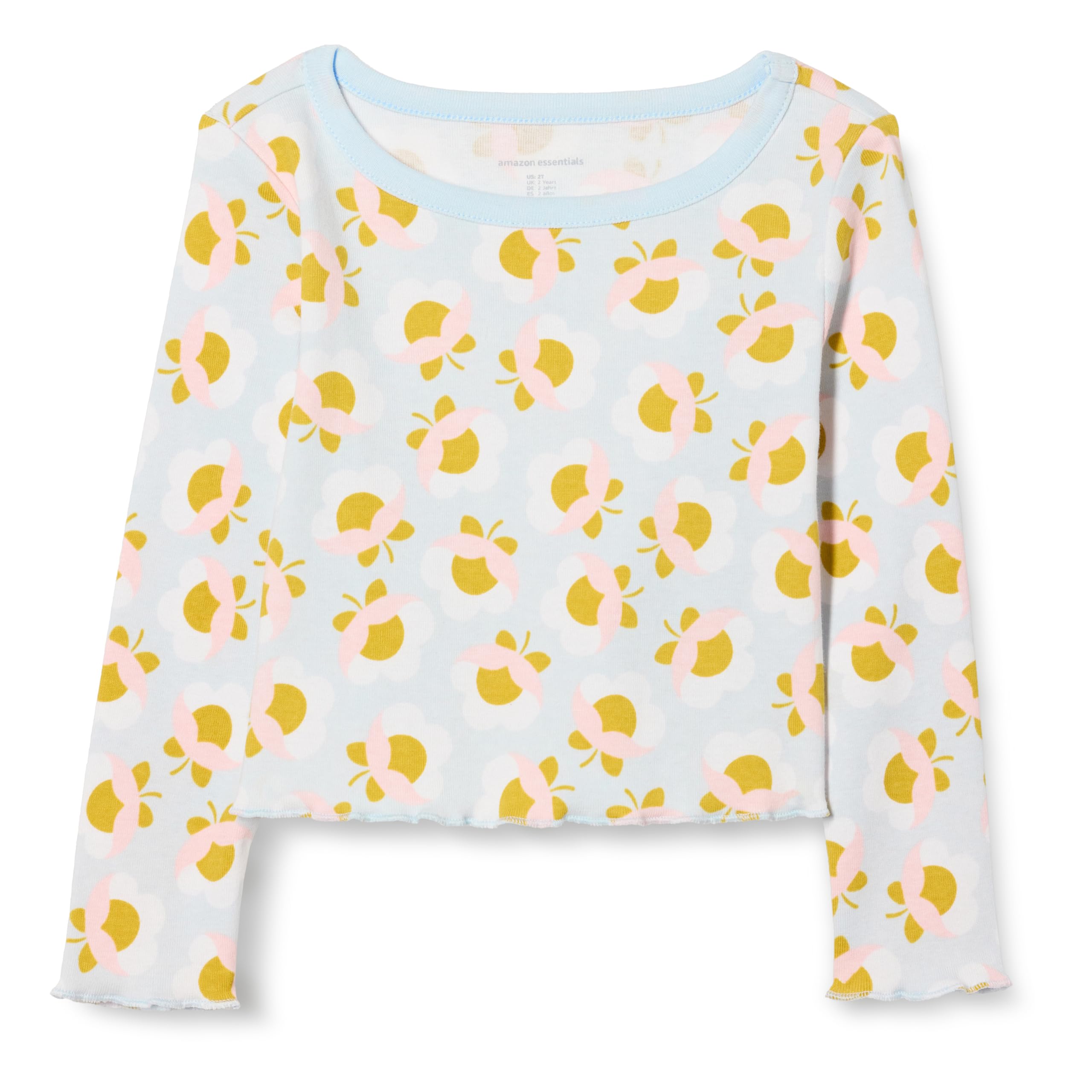 Photo 1 of ++2 PCS+++Amazon Essentials Toddler Girls' Long-Sleeve Cropped Rib Top, Pale Blue Graphic Flower, 4T