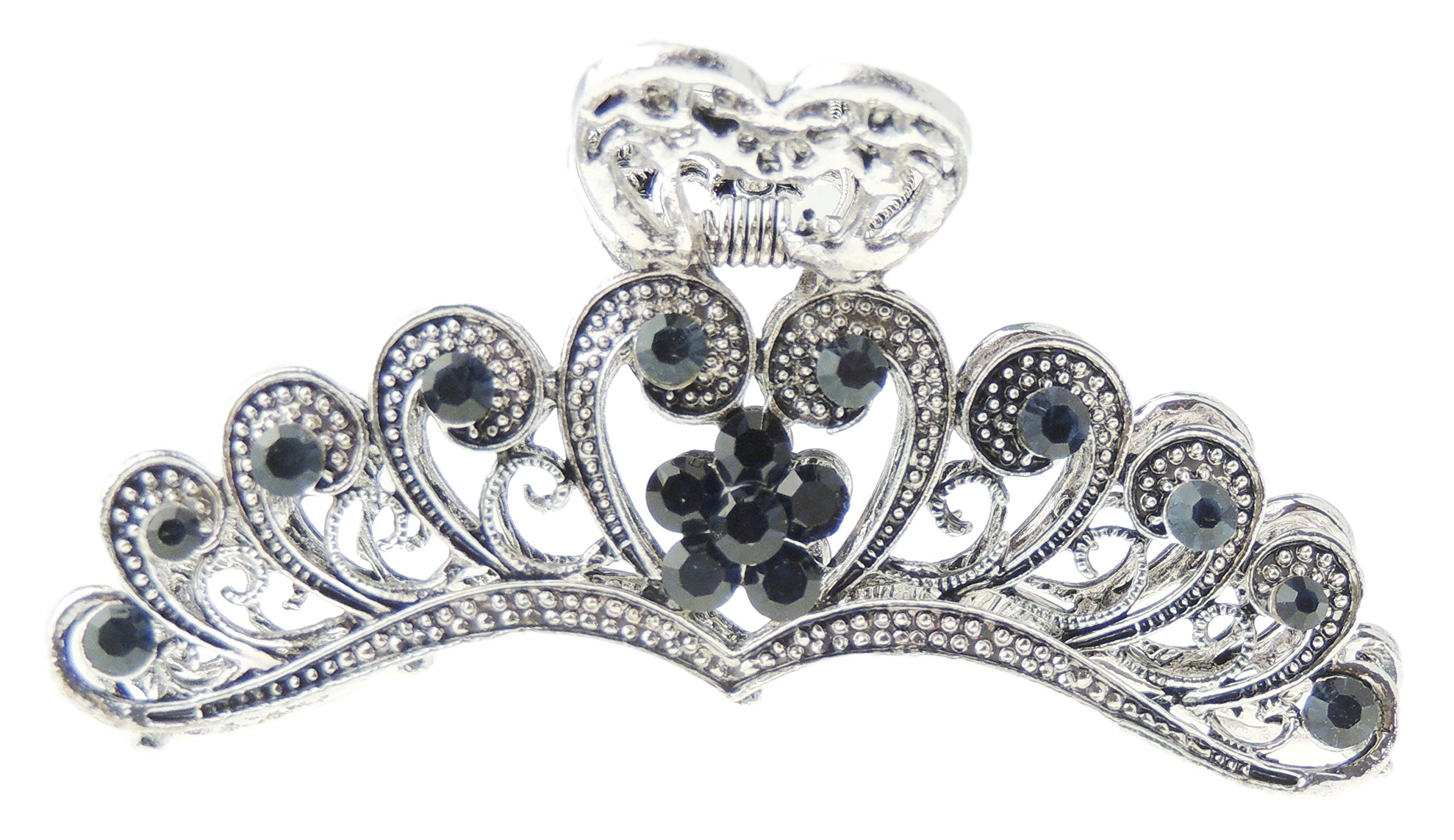 Sparkly Women Girls Thick Curly Long Hair Large Big Metal Silver Tone Crystal Diamante Rhinestone Gem Wave Clip Octopus Clamp Grip Bridal Wedding Party Claw Butterfly Scroll Heart (Dark Grey Blue)