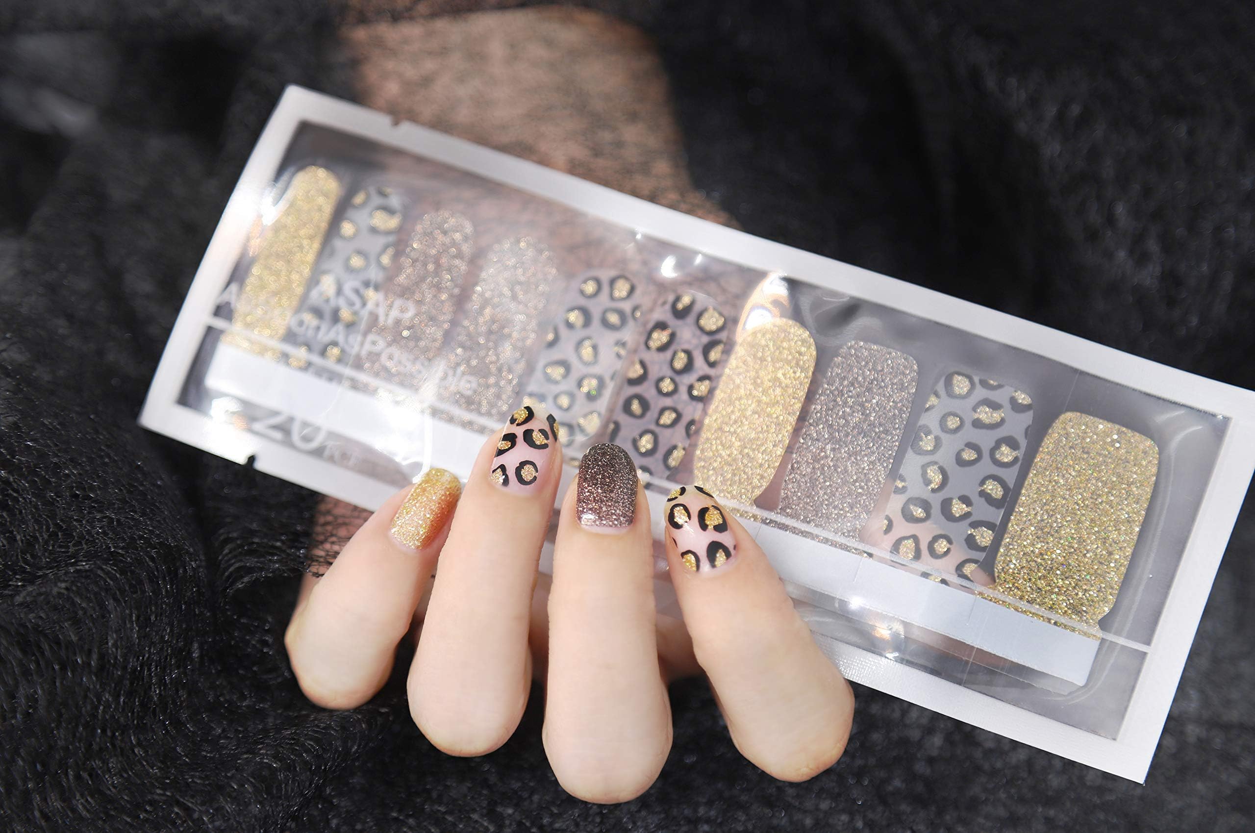 LIHI Color Lab 22PCS Adhesion Nail Art Transfer 3D Decals Sticker Leopard Glittery Shade Laser DIY Nail Polish Strips,Nail Wraps, 100% Real Nail Polish Applique,French Gradient Glitter,S00912 Simba
