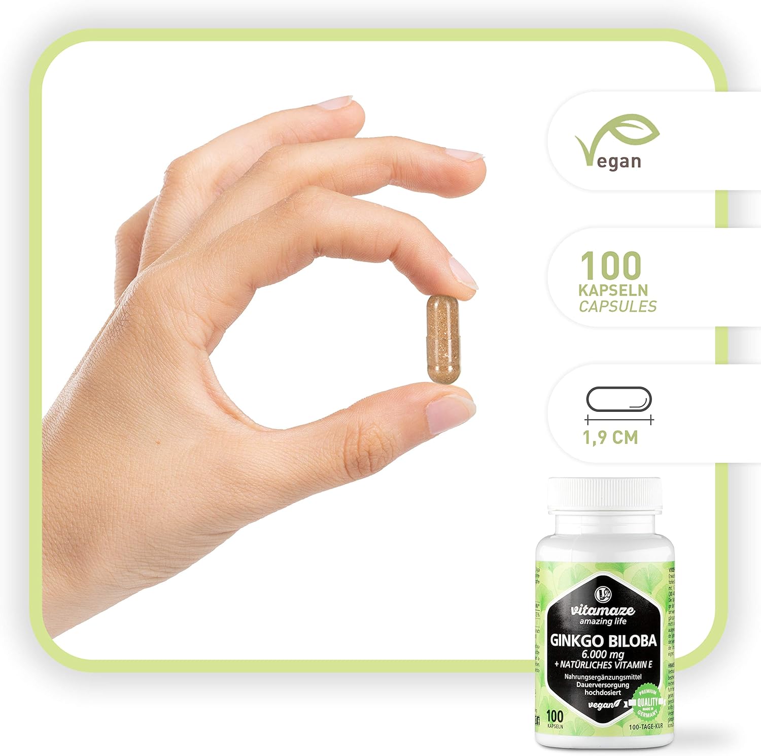 Ginkgo Biloba Capsules 6000mg with Acai, L-Carnitine and Vitamin E, 100 Days Supply, Memory and Energy Booster - Image 3