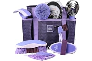Furrishine 9PCS Horse Grooming Kit Curry Comb Sweat Scraper Horse Bathing Supplies Grooming Tools with Storage Bag Sugar Taro