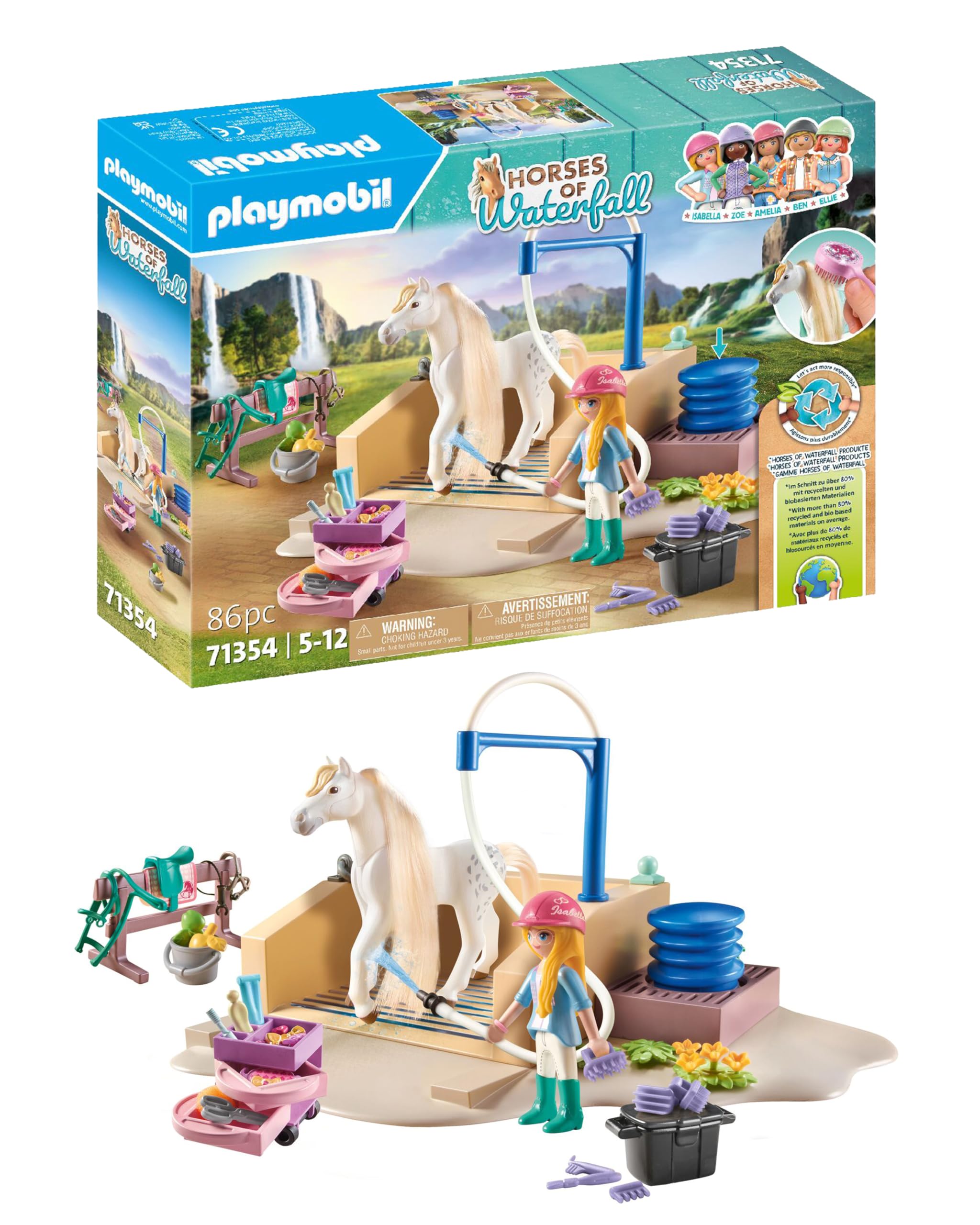 Playmobil 71354 Horses of Waterfall Washing Station with Isabella and Lioness, extensive rides and joint selfies, fun imaginative role-play, sustainable play sets suitable for children ages 5+