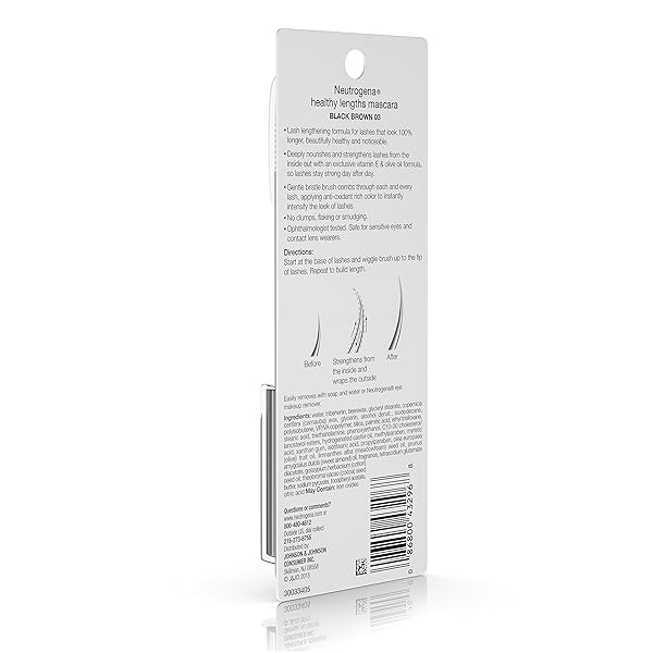 NEUTROGENA HEALTHY LENGTHS MASCARA FOR STRONGER, LONGER LASHES, CLUMP-, SMUDGE- AND FLAKE-FREE MASCARA WITH OLIVE OIL, VITAMIN E AND RICE PROTEIN, BLACK/BROWN 03,.21 OZ