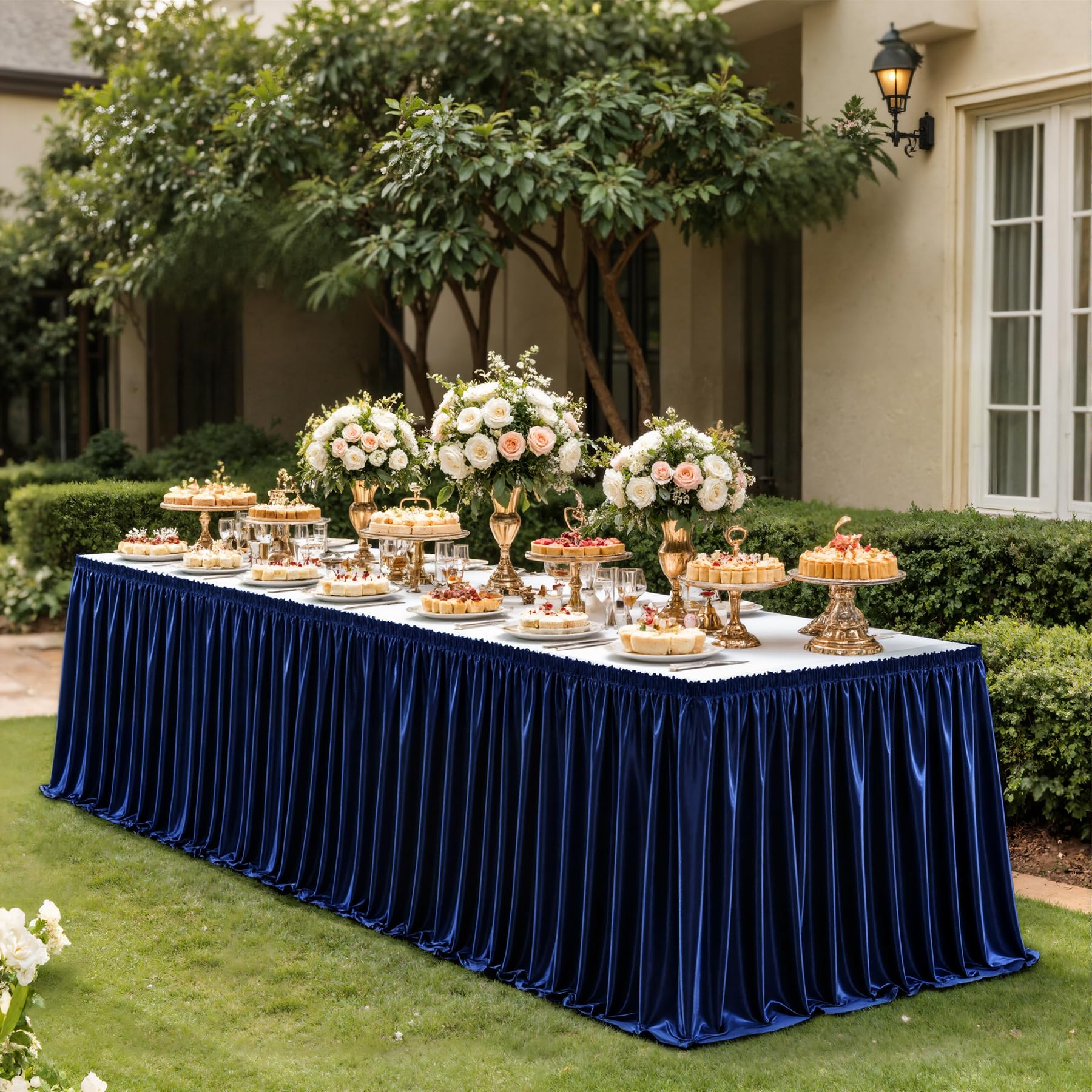 9ft Length Glitter Navy Blue Table Skirt Rectangle