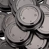 Anti-Spill, Recyclable Black Dome Lids, 100 Pk. Coffee Cup Lid for Portable Drinks. 3.45" Diameter, Fits 10, 12, 16, 20oz Dis