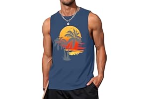Mens Tank Tops Beach Summer Sleeveless Shirts Graphic Palm Tree Vacation Tanks Muscle Gym Tank Top