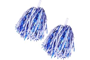 YAURE JOY 2 Pcs Cheerleading Pom Poms with Handle for Girl Team Spirit Sports Games Dance Outfit (Blue-White Glitter)