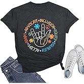 Autism Awareness Shirt Women Special Education Teacher T-Shirt Inspirational Graphic Tee Casual Top