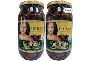 Gia Russa Kalamata Pitted Olives, 33.68oz Glass Jar (Pack of 2, Total of 67.36 Oz)