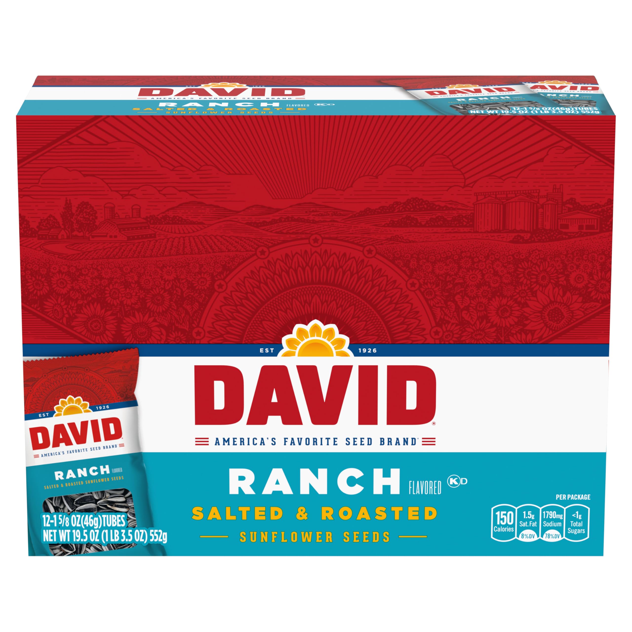 DAVID Roasted and Salted Sunflower Seeds, Ranch