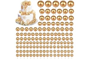 Maitys 216 Pcs Balls Cake Topper Mini Foam Balloons Toppers Ball Shaped Cake Insert Topper Balloon for Baby Shower birthday Party, 5 Sizes(Gold)
