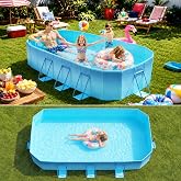Japard Foldable Non-Inflatable Swimming Pool 102" XL Aqua Blue | Kiddie Family Swimming Baby Toddler 20 Inch Deep with Reinforced Sidewalls for Backyard Rectangle Kids Adults
